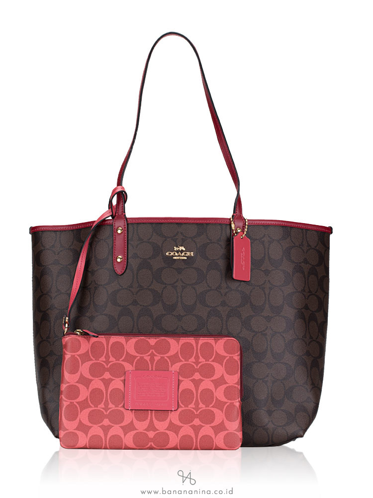 COACH 91381 Signature Colorblock Reversible City Tote Brown Multi