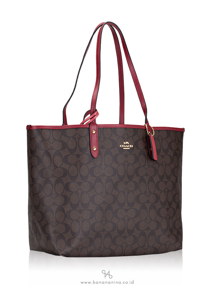 COACH 91381 Signature Colorblock Reversible City Tote Brown Multi