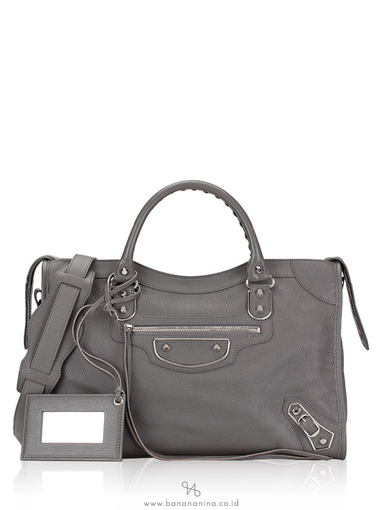 BALENCIAGA Silver Metallic Edge City Gris Acier