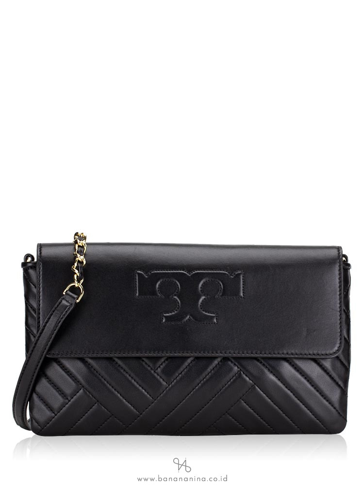 TORY BURCH Alexa Leather Clutch Black