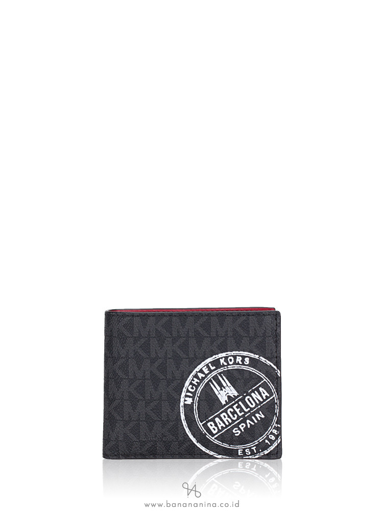 MICHAEL KORS Men Cooper Monogram Barcelona Billfold Wallet Black Scarlet