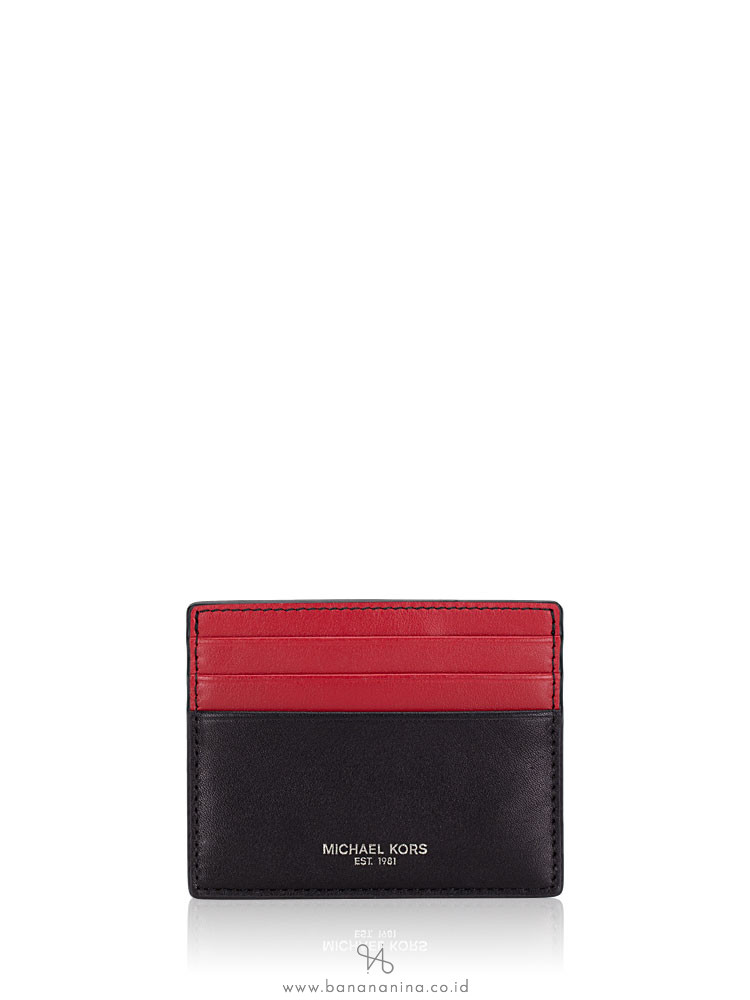 MICHAEL KORS Cooper Tall Leather Card Case Black Crimson