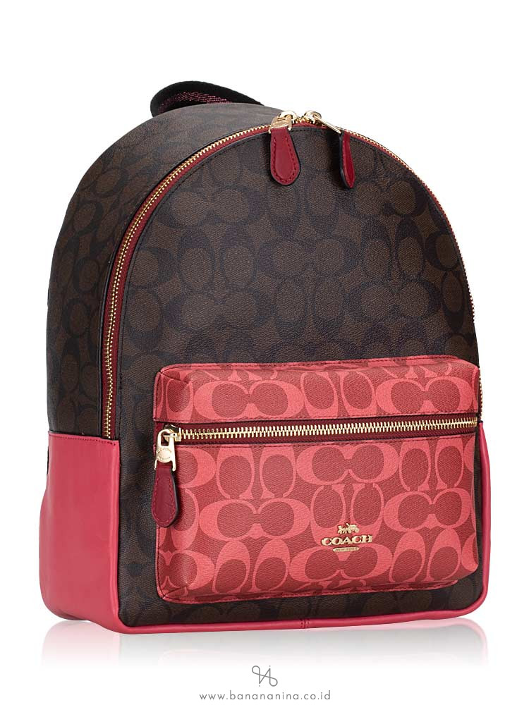 COACH 91074 Signature Blocked Medium Charlie Backpack Brown Multi