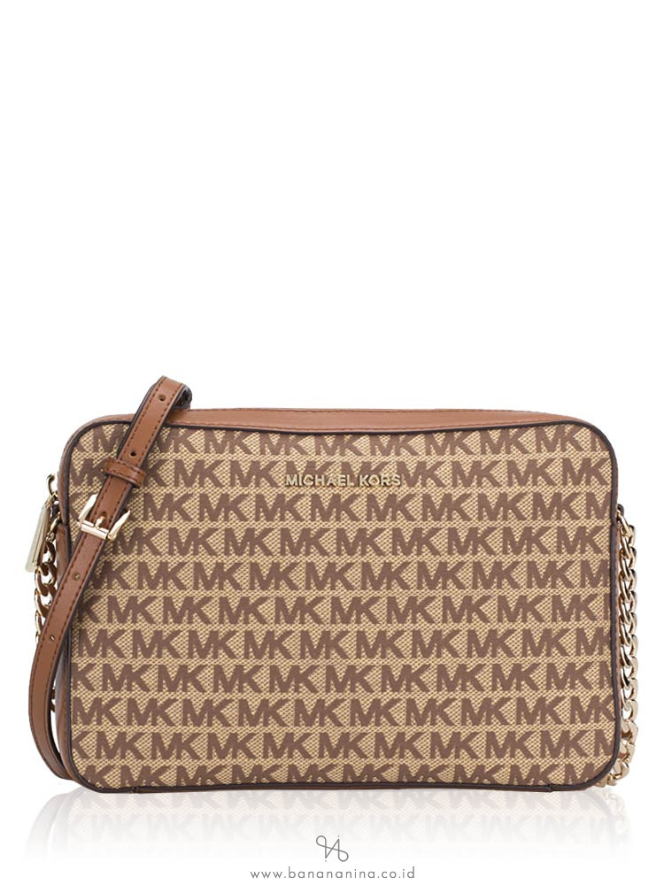 MICHAEL KORS Monogram Large East West Crossbody Beige Ebony