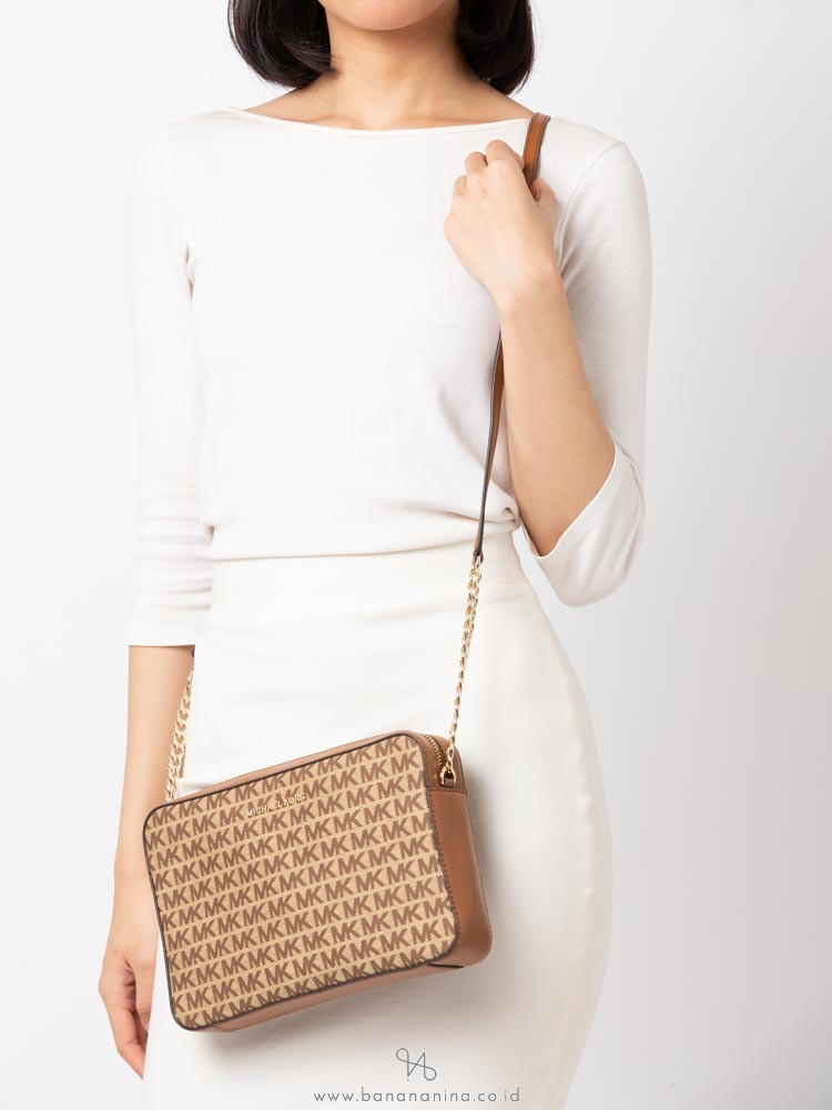 MICHAEL KORS Monogram Large East West Crossbody Beige Ebony