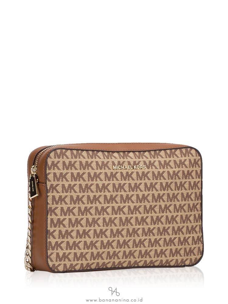 MICHAEL KORS Monogram Large East West Crossbody Beige Ebony