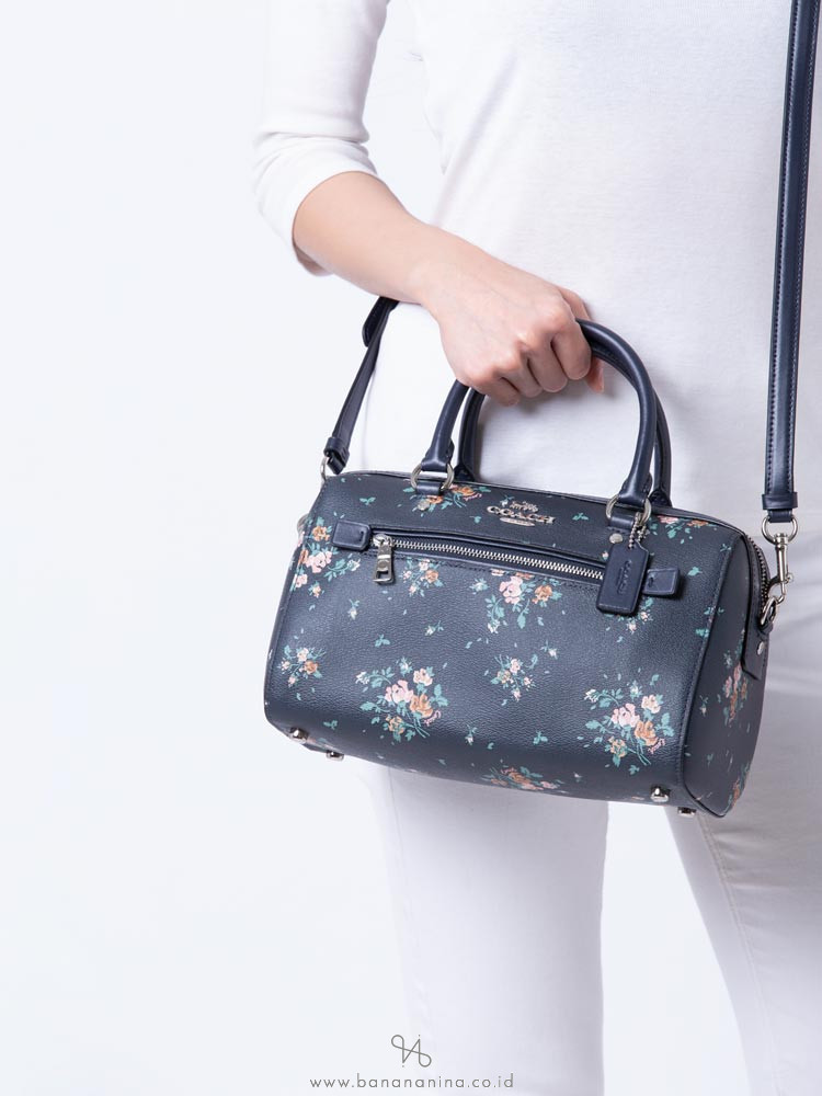 COACH 91604 Rose Bouquet Print Rowan Satchel Midnight Multi