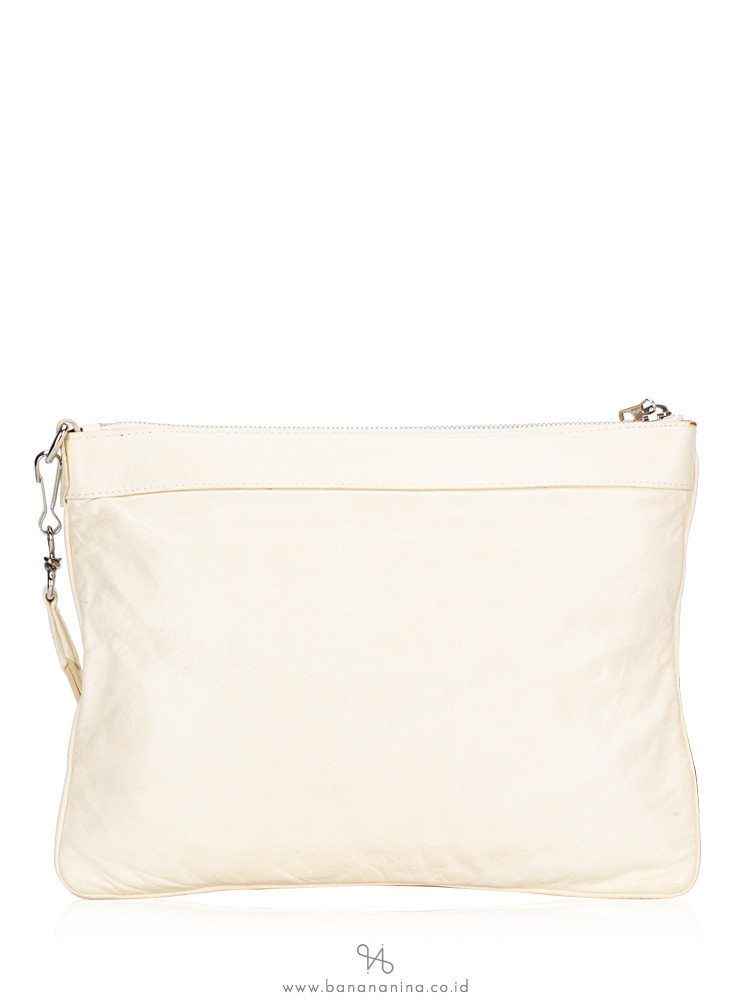 BALENCIAGA Giant Silver Flat Clutch White