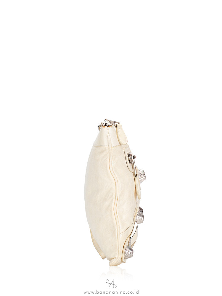 BALENCIAGA Giant Silver Flat Clutch White