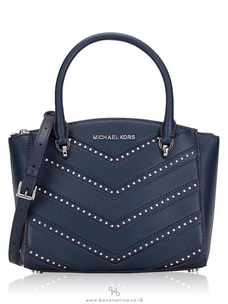 MICHAEL KORS Ellis Stud Small Convertible Satchel Navy