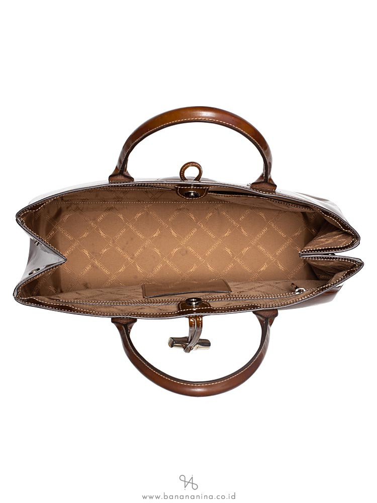 LONGCHAMP Roseau Large Patent Leather Tote Brown