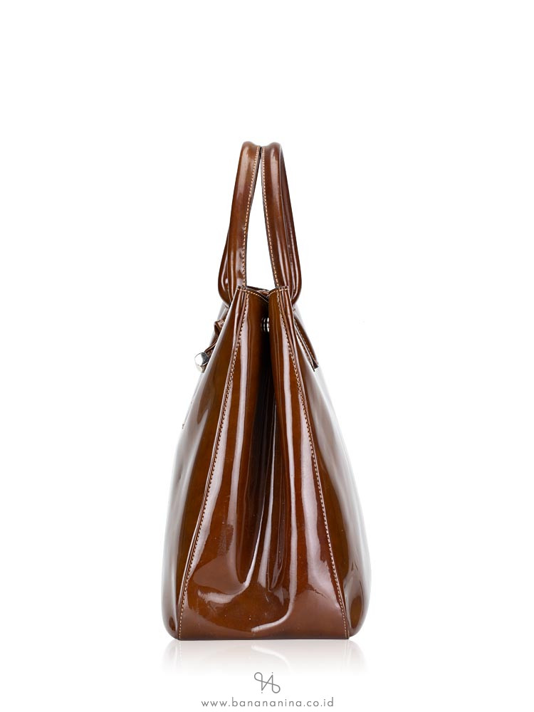 LONGCHAMP Roseau Large Patent Leather Tote Brown