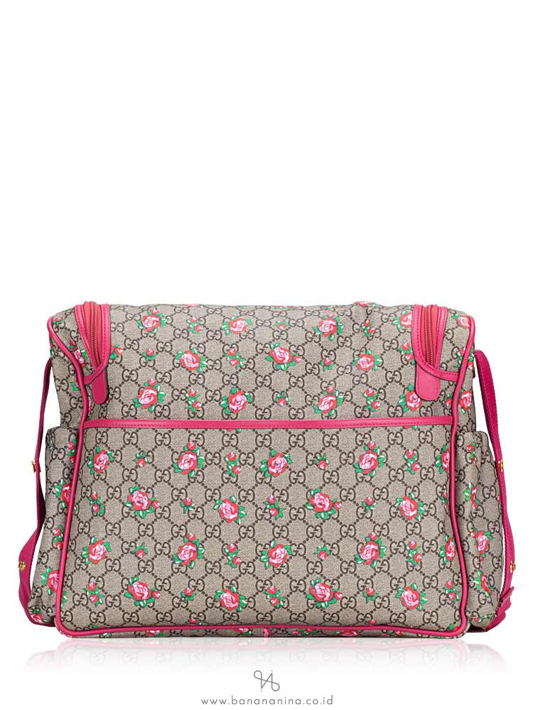 GUCCI Supreme Rose Bud Print Diaper Bag Beige Pink