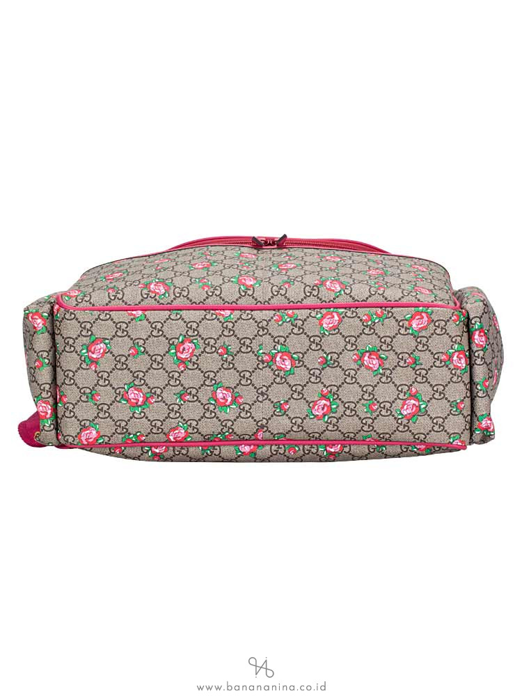 GUCCI Supreme Rose Bud Print Diaper Bag Beige Pink