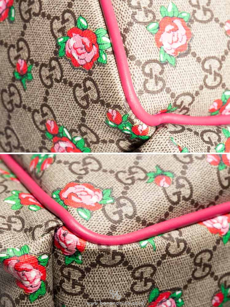 GUCCI Supreme Rose Bud Print Diaper Bag Beige Pink
