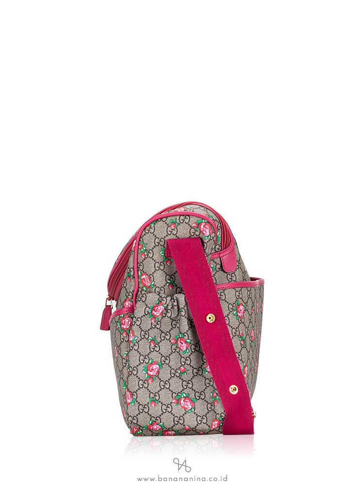 GUCCI Supreme Rose Bud Print Diaper Bag Beige Pink