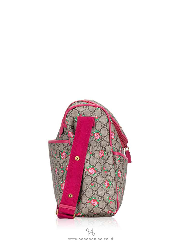 GUCCI Supreme Rose Bud Print Diaper Bag Beige Pink