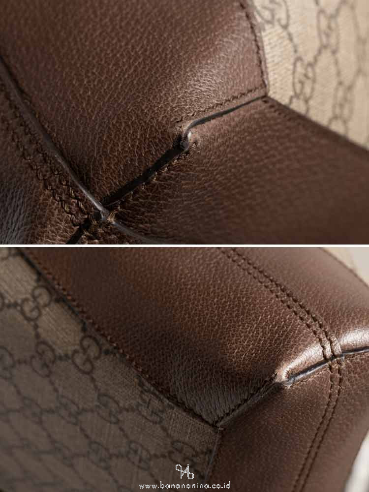 GUCCI GG Supreme Web Large Ophidia Tote Beige Brown