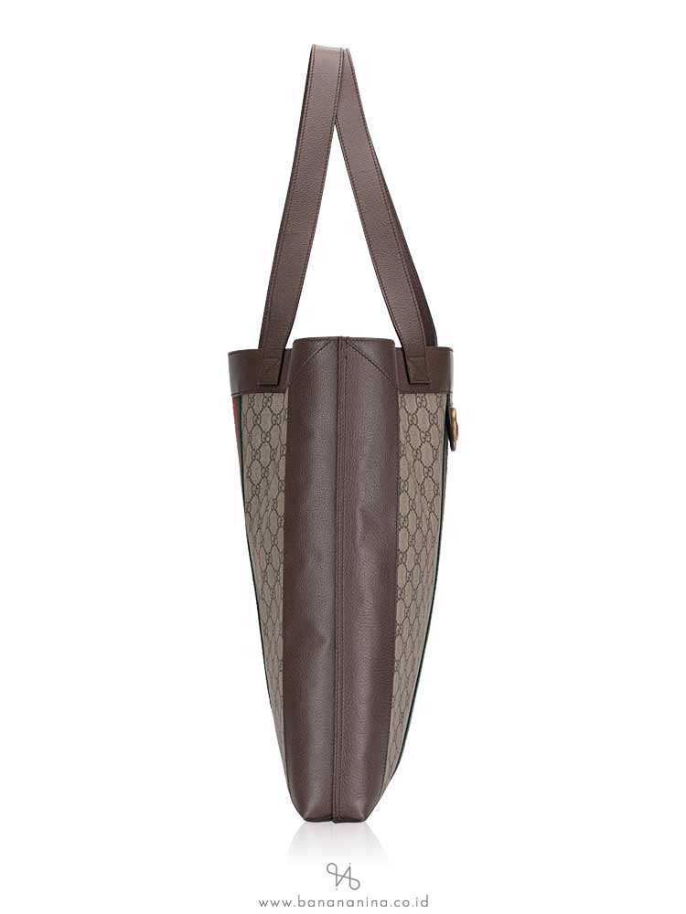 GUCCI GG Supreme Web Large Ophidia Tote Beige Brown