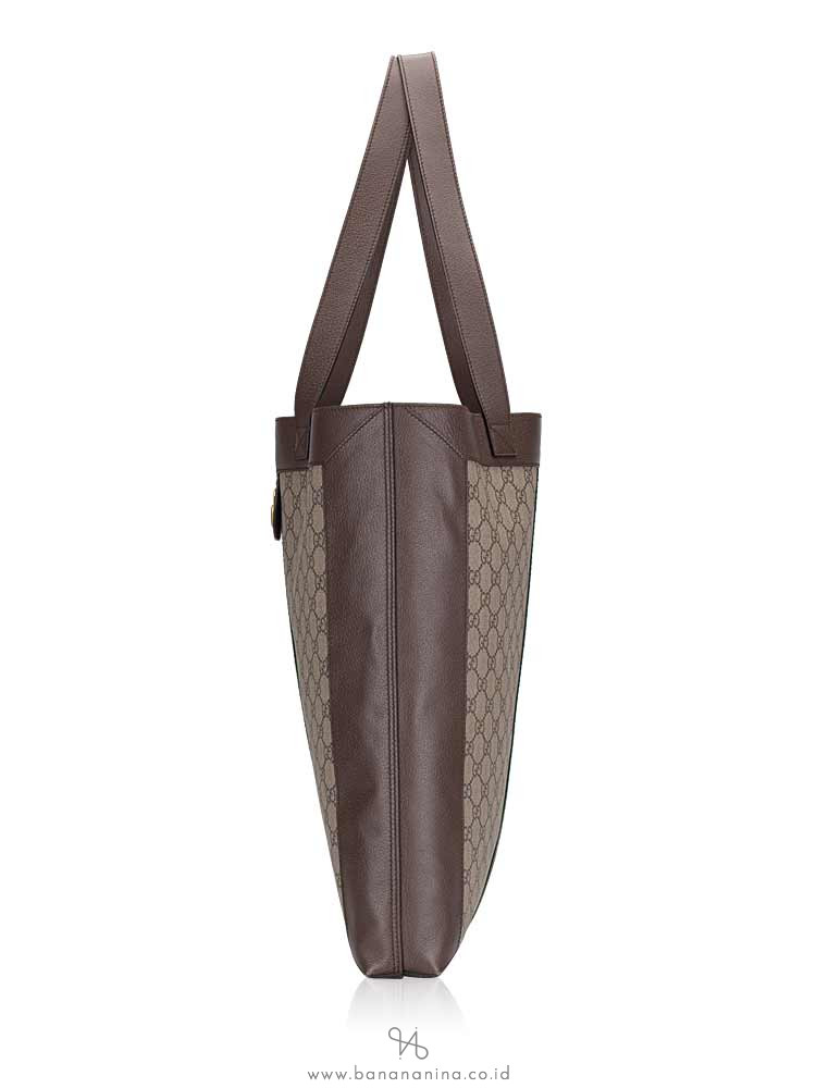 GUCCI GG Supreme Web Large Ophidia Tote Beige Brown