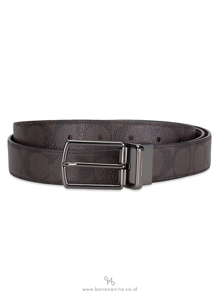 COACH Men 64825 Harness Signature Belt Mahogany Brown Gunmetal