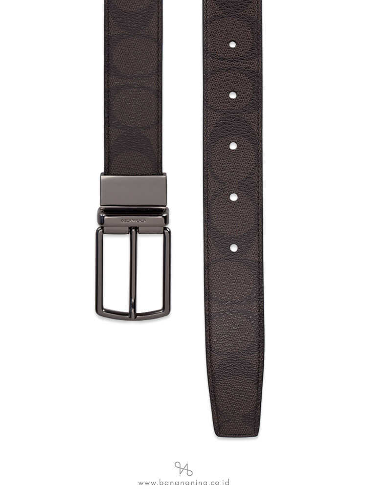 COACH Men 64825 Harness Signature Belt Mahogany Brown Gunmetal