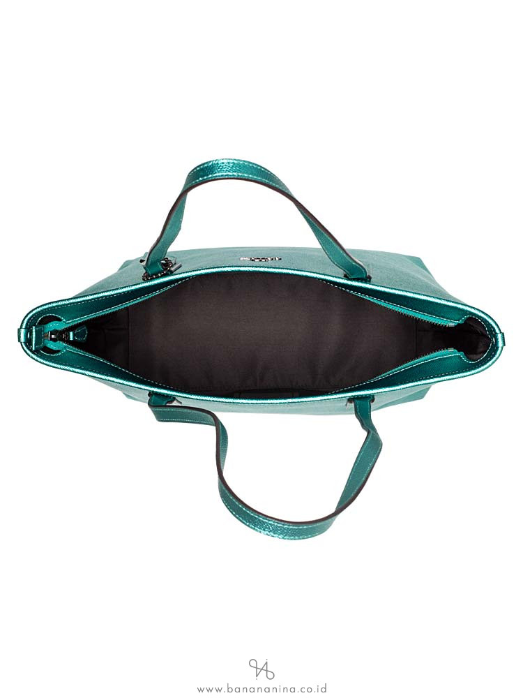 COACH 16224 Crossgrain City Zip Tote Metallic Sea Green
