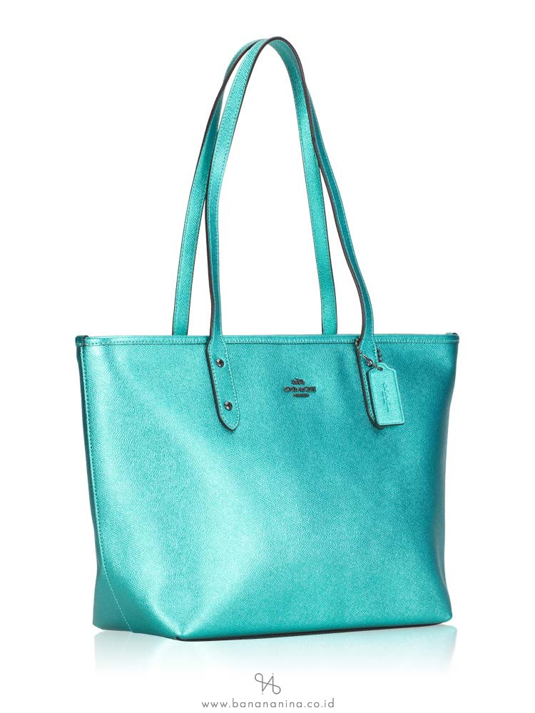 COACH 16224 Crossgrain City Zip Tote Metallic Sea Green