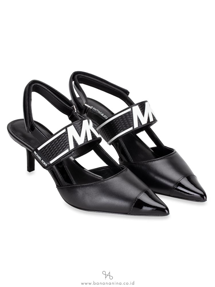 MICHAEL KORS Uma Mid Leather Pump Black Optic White Sz 6.5