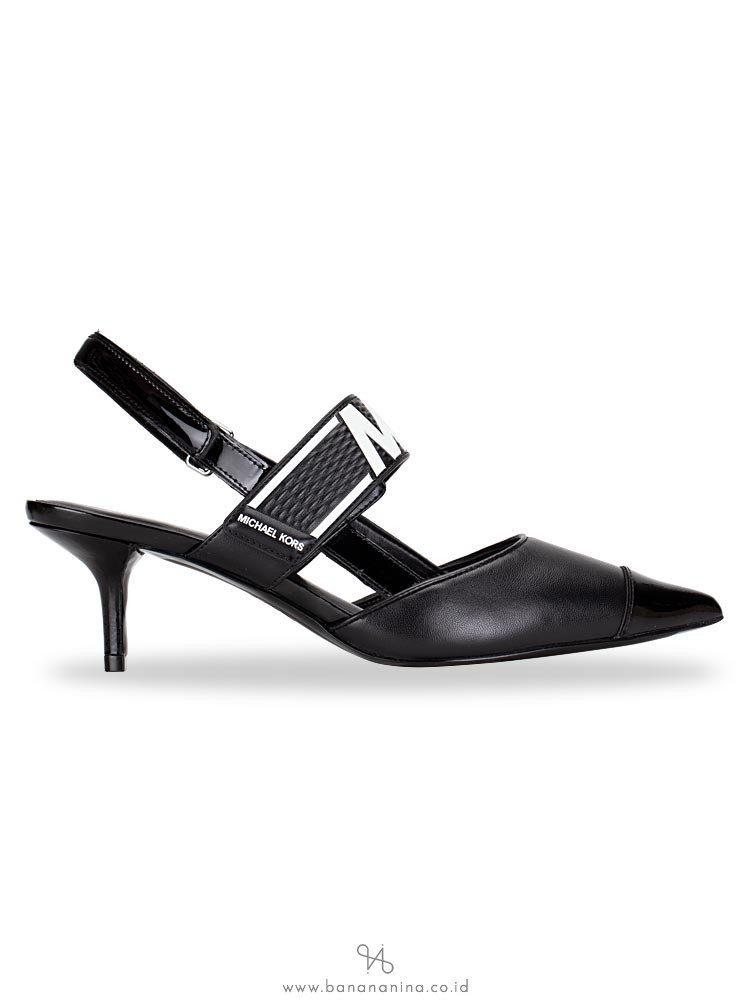 MICHAEL KORS Uma Mid Leather Pump Black Optic White Sz 6.5