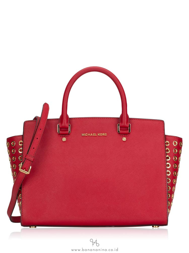 MICHAEL KORS Selma Grommet Large Satchel Red