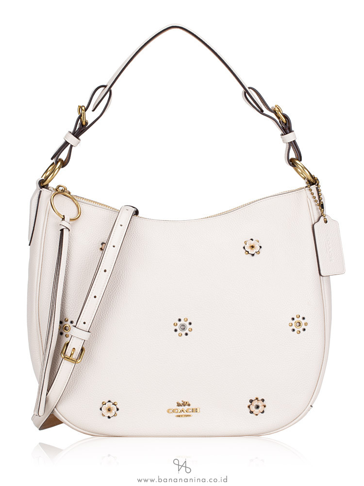 COACH 69507 Sutton Leather Scattered Rivets Hobo Chalk