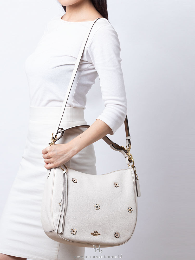 COACH 69507 Sutton Leather Scattered Rivets Hobo Chalk