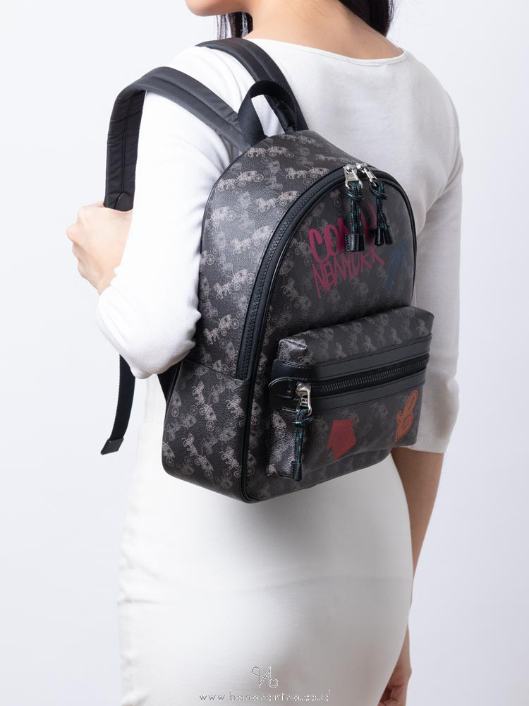 COACH 84225 Horse And Carriage Medium Charlie Backpack Black Grey Multi