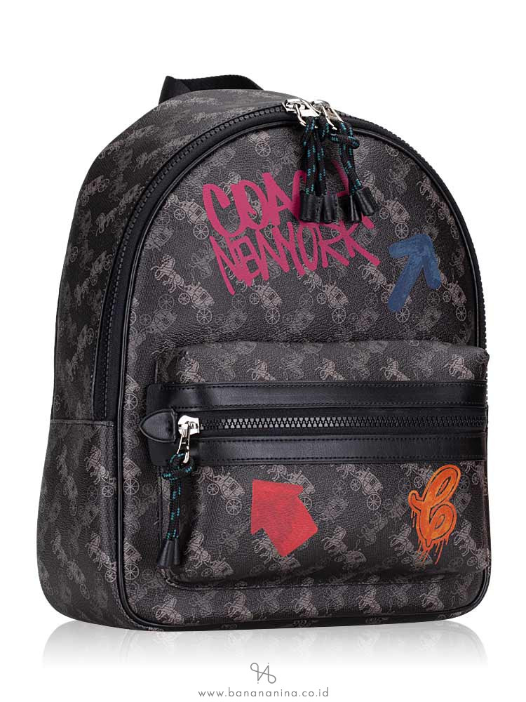 COACH 84225 Horse And Carriage Medium Charlie Backpack Black Grey Multi