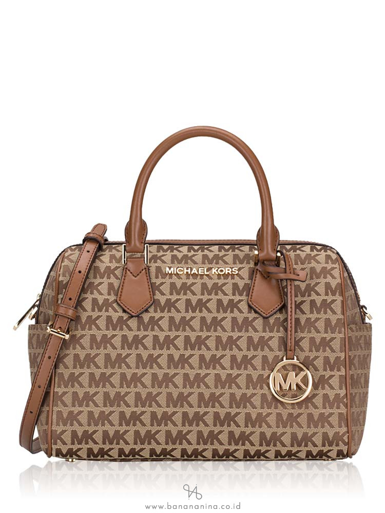 MICHAEL KORS Bedford Signature Large Duffle Bag Beige Ebony Luggage