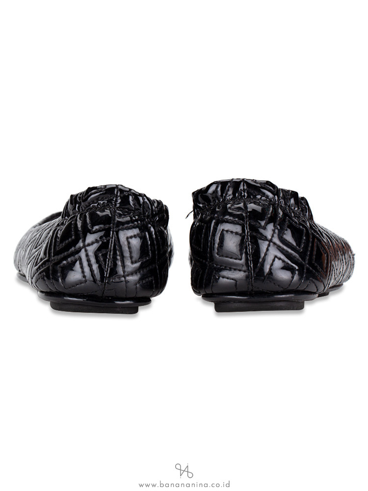 TORY BURCH Marion Quilted Minnie Flats Black Gold Sz 6