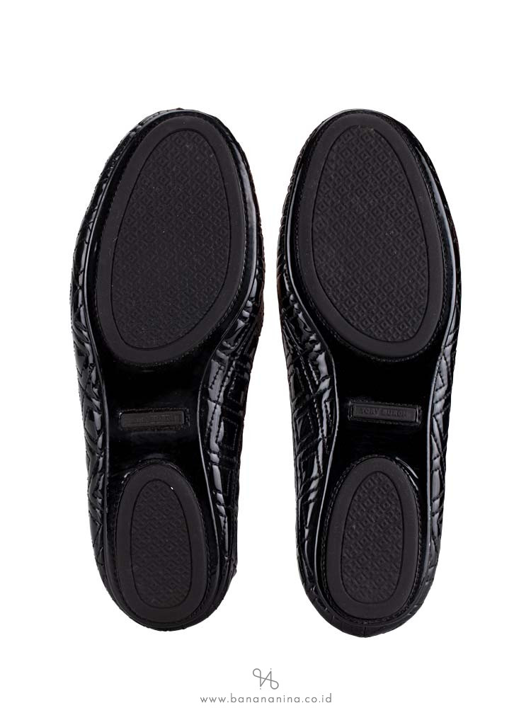 TORY BURCH Marion Quilted Minnie Flats Black Gold Sz 6