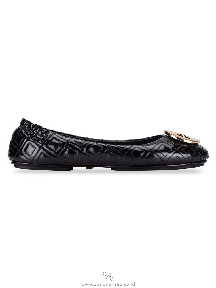 TORY BURCH Marion Quilted Minnie Flats Black Gold Sz 6