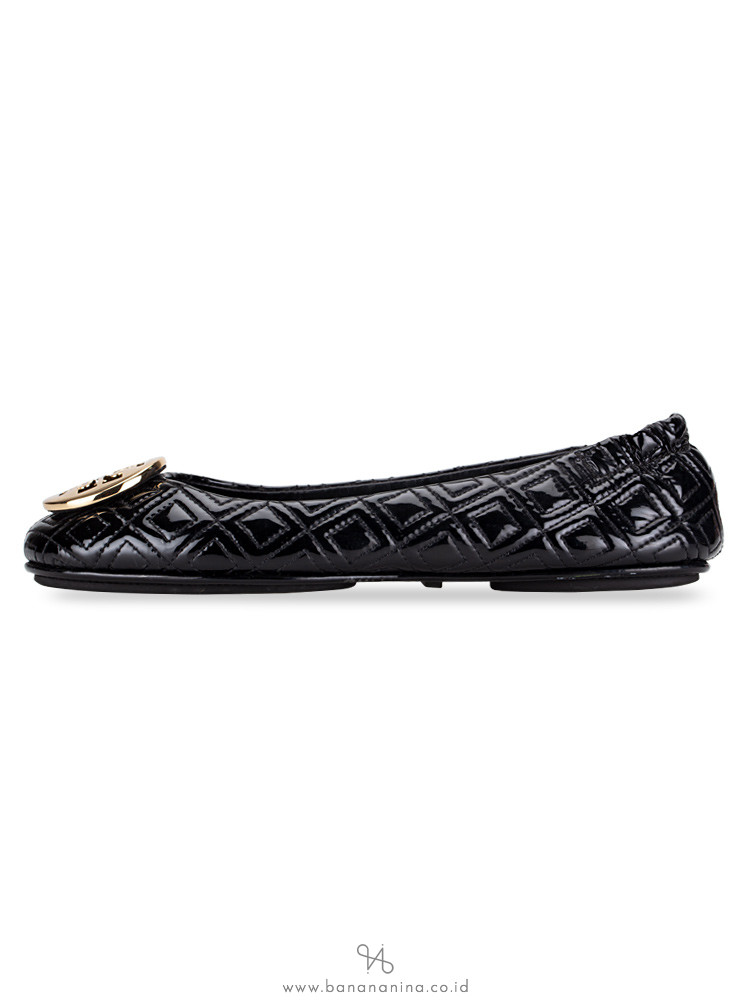 TORY BURCH Marion Quilted Minnie Flats Black Gold Sz 6