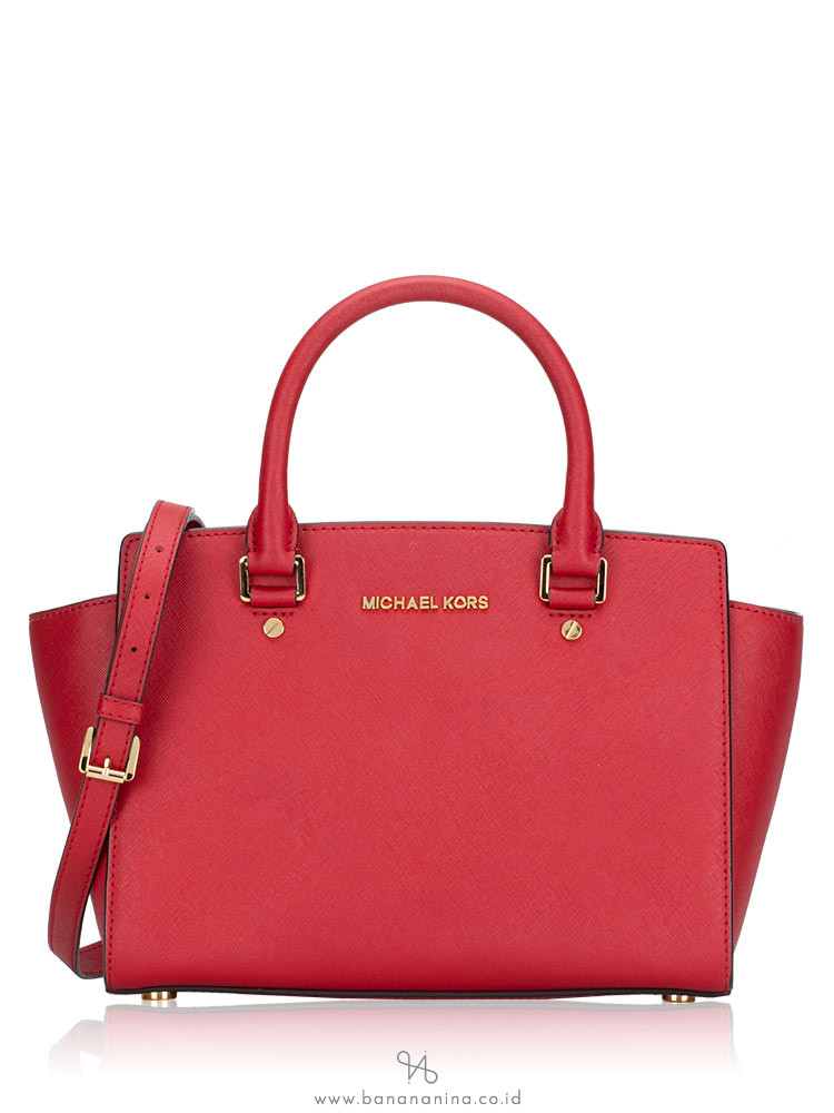 MICHAEL KORS Selma Medium Leather Satchel Red