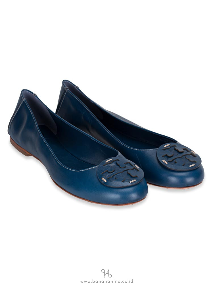 TORY BURCH Reva Deconstructed Leather Flat Provence Blue Sz 9