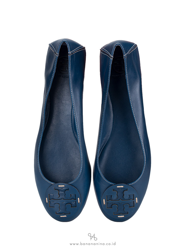 TORY BURCH Reva Deconstructed Leather Flat Provence Blue Sz 9