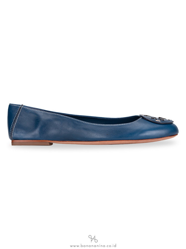 TORY BURCH Reva Deconstructed Leather Flat Provence Blue Sz 9