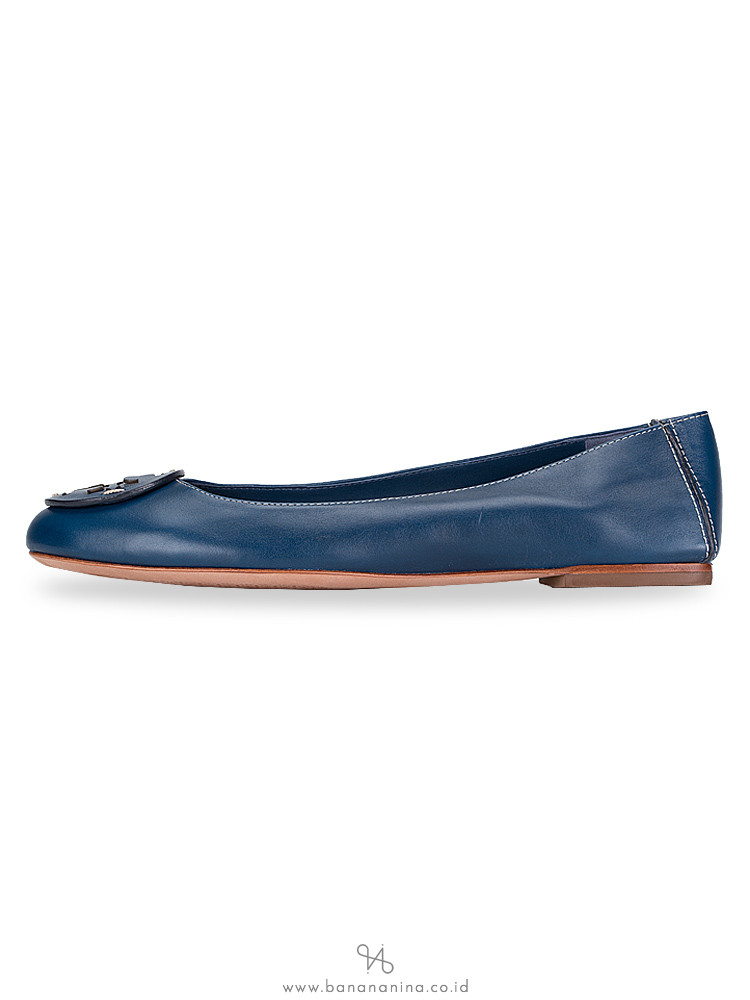 TORY BURCH Reva Deconstructed Leather Flat Provence Blue Sz 9