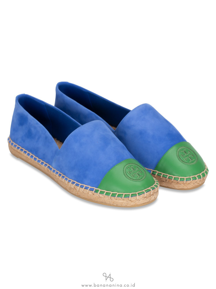 TORY BURCH Colorblock Leather Espadrilles Regal Blue Leaf Green Sz 9