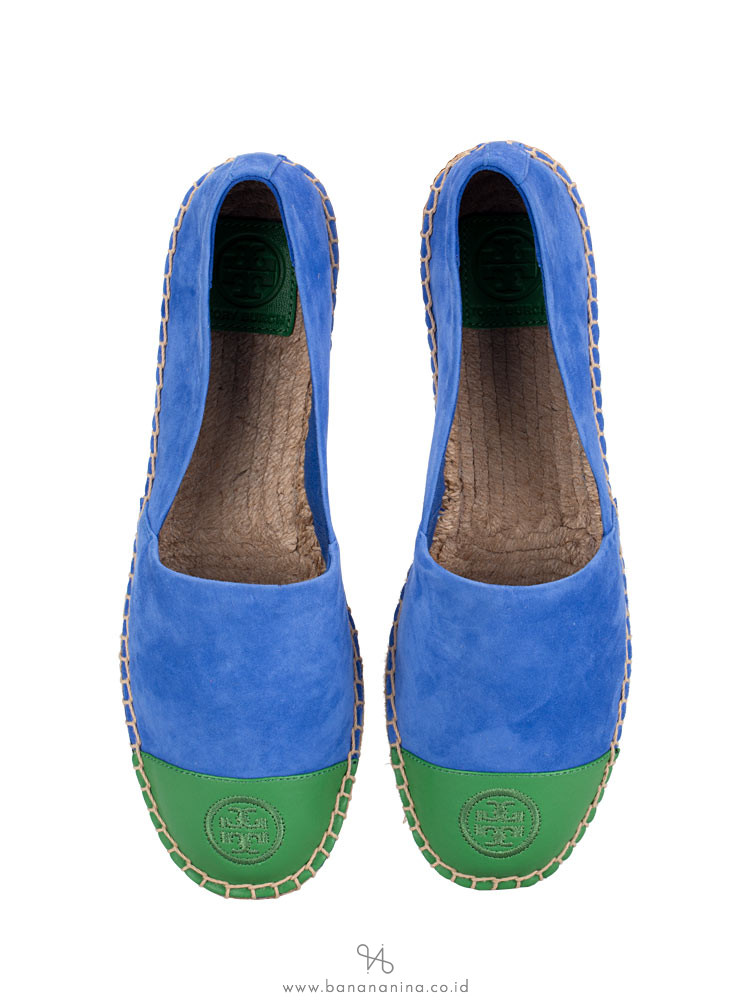 TORY BURCH Colorblock Leather Espadrilles Regal Blue Leaf Green Sz 9