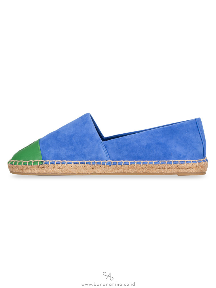 TORY BURCH Colorblock Leather Espadrilles Regal Blue Leaf Green Sz 9