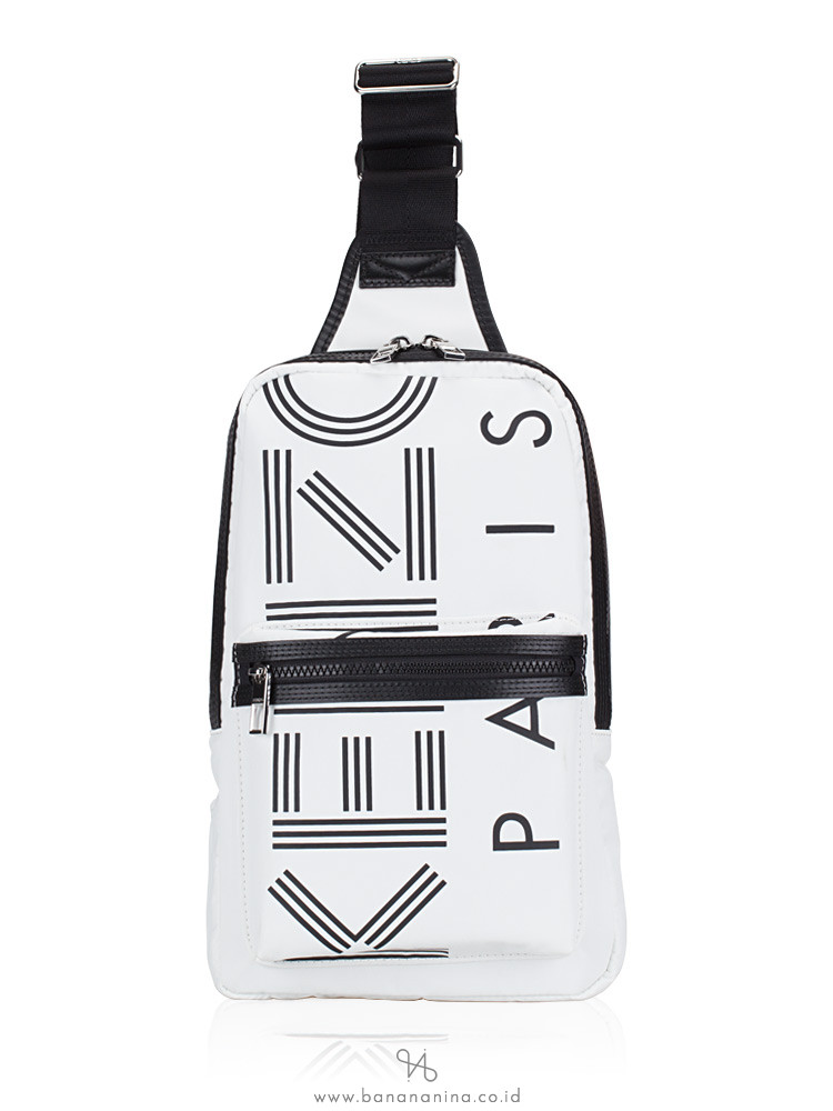 KENZO Men Crew Logo Nylon Sling Pack Off White