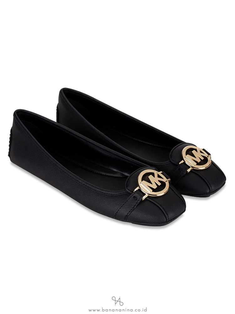 MICHAEL KORS Fulton Saffiano Flats Black Gold Sz 8